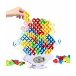64 Pcs Stacking Tower Game with 22 Cards, Giant Tumble Balance Game for Kids NEW
